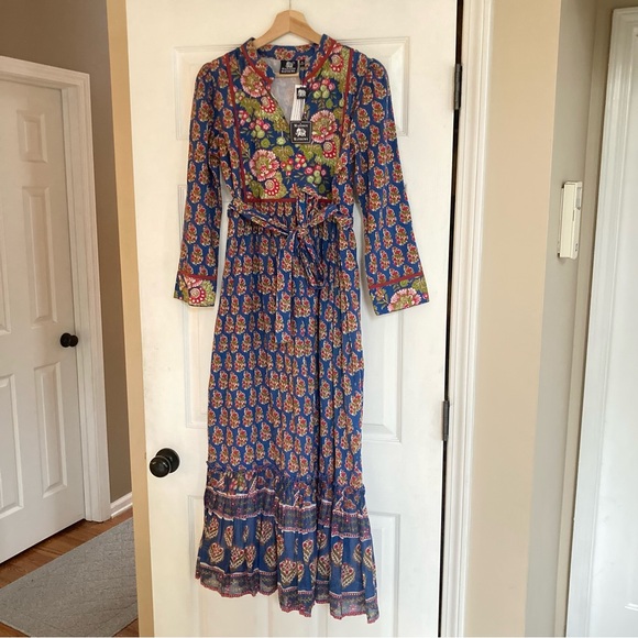 NWT Madison Mathews Olivia Tiered Block Printed Cotton Floral Maxi Dress, Size M - Picture 1 of 10